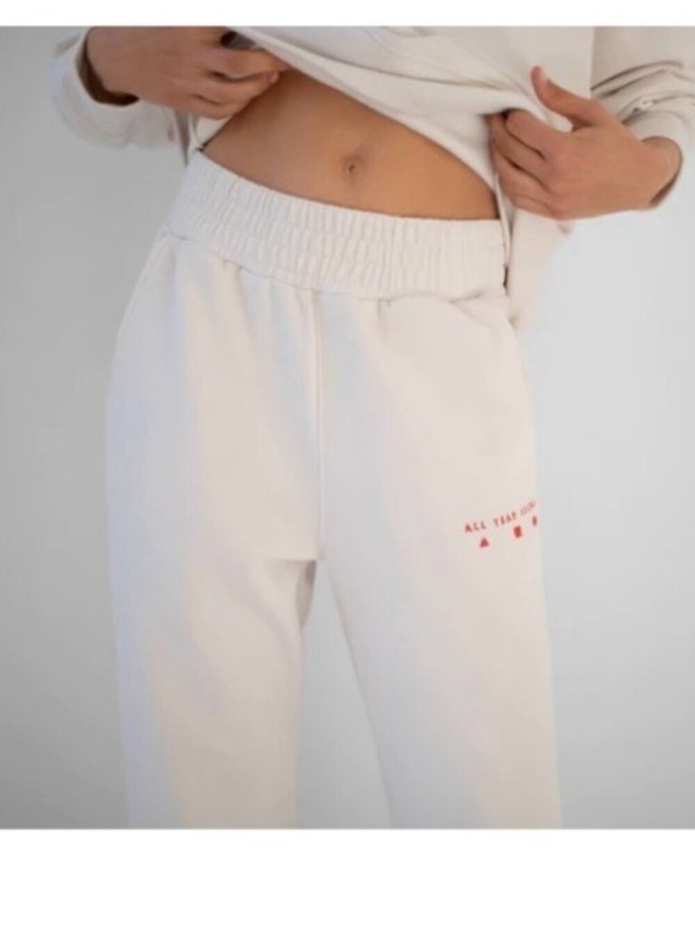 AYR All Year Round Cotton White Cinch Bottom Lounge Comfort Sweatpants